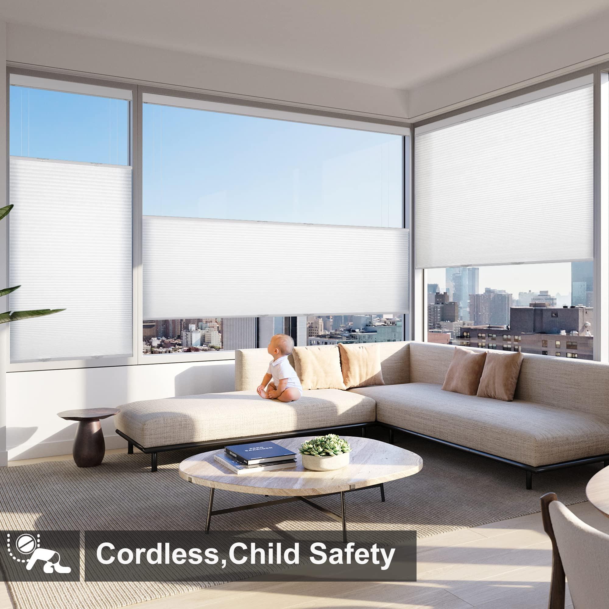 Boolegon Boolegon Top Down and Bottom Up Cellular Shades for Windows Light Filtering Cordless Honeycomb Blinds Thermal Insulated Custom Cut to Size,White,29" W x 44" H