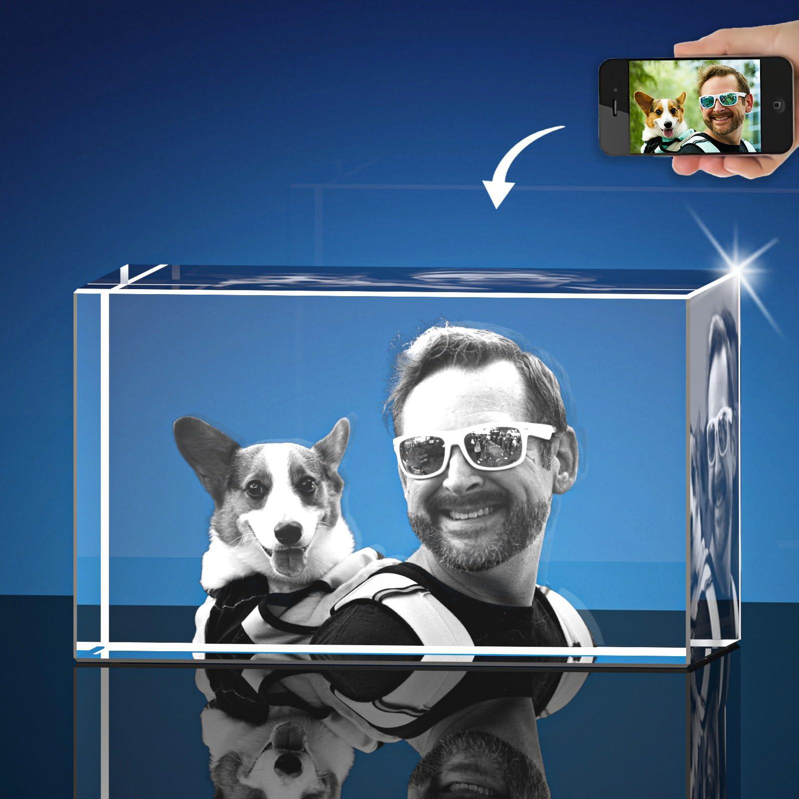 KEEPASSION Custom 3D Photo Crystal, Personalized 3D Engraved Crystal Photo, Laser Photo Etched Engraved Inside Crystal with Picture Photograph, 3D Glass Picture Cube Gift Idea, 3D Photo Engraved Crystal