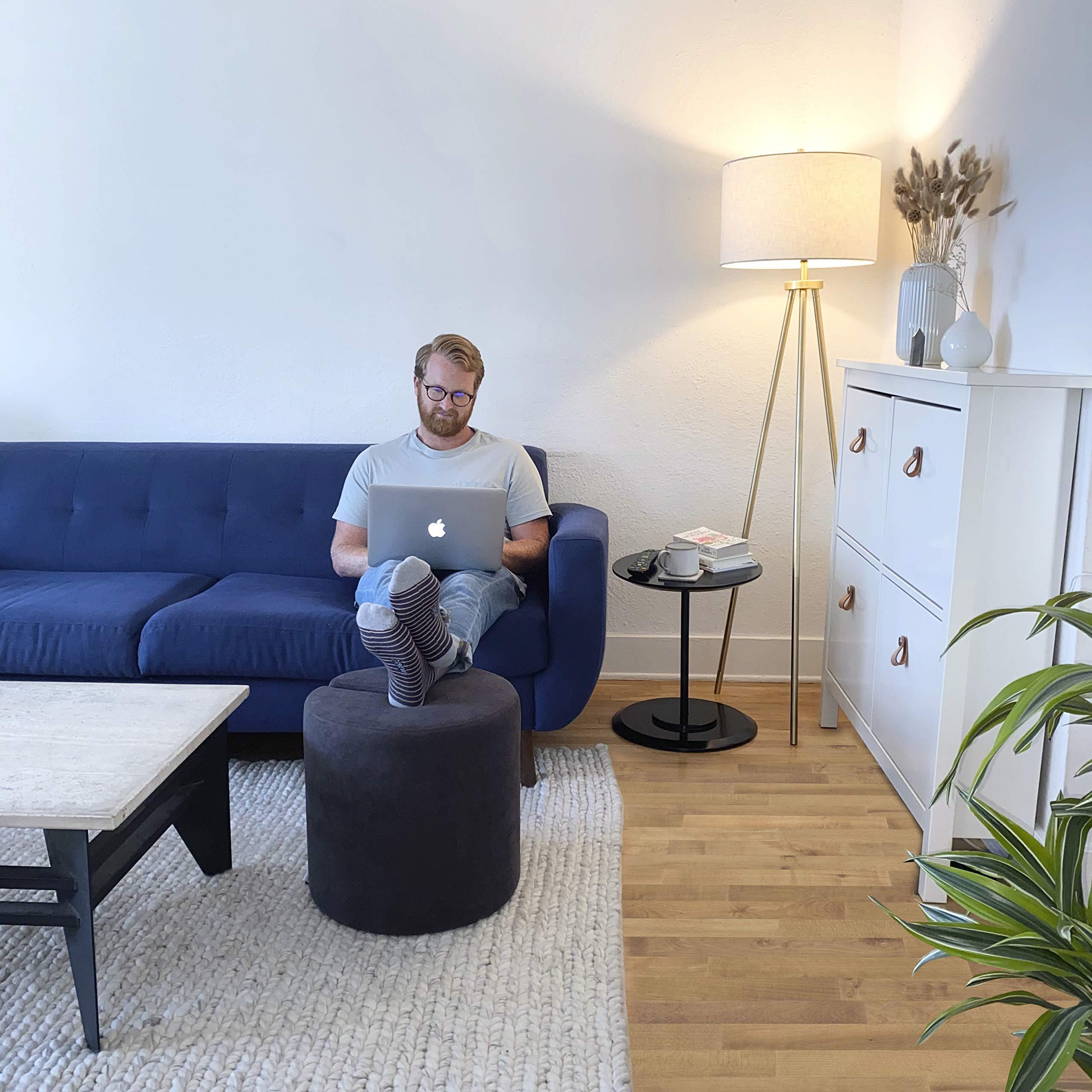 Mission Hills Mission Hills Furniture Accent Table and 18 in Round Nesting Ottoman, Modern Upholstered Fabric Chair, Small Wooden Side Table for Living Room, Bedroom, Home and Office, Dark Grey (2-Piece Set)