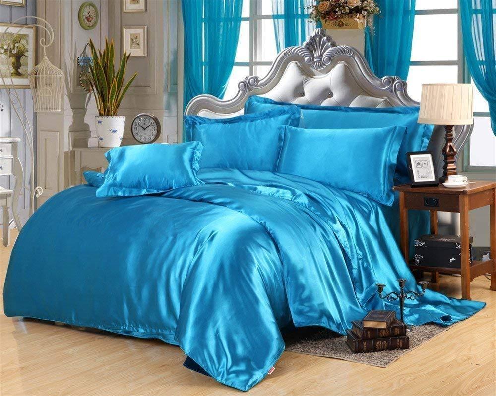 Good Night Bedding Full Size Sheet Set - 7 Piece Set - Hotel Luxury Bed Sheets - Extra Soft - 12\" Deep Pockets - Silky Satin Breathable & Cooling Sheets - Wrinkle Free - Turquoise Bed Sheets - Full Sheets