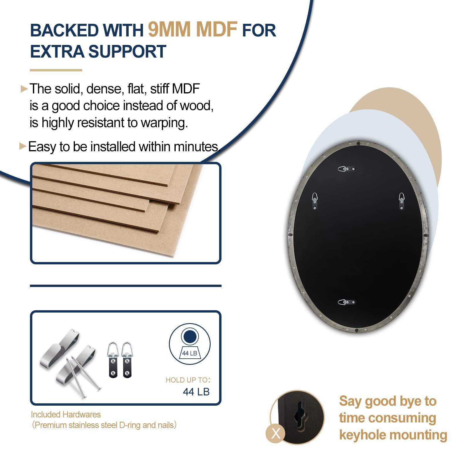 ANDY STAR ANDY STAR Brushed Nickel Oval Wall Mirror, 20x28, Modern Bathroom Mirror, Sturdy Stainless Steel Frame, Clear Reflection, Anti-Corrosion Backboard