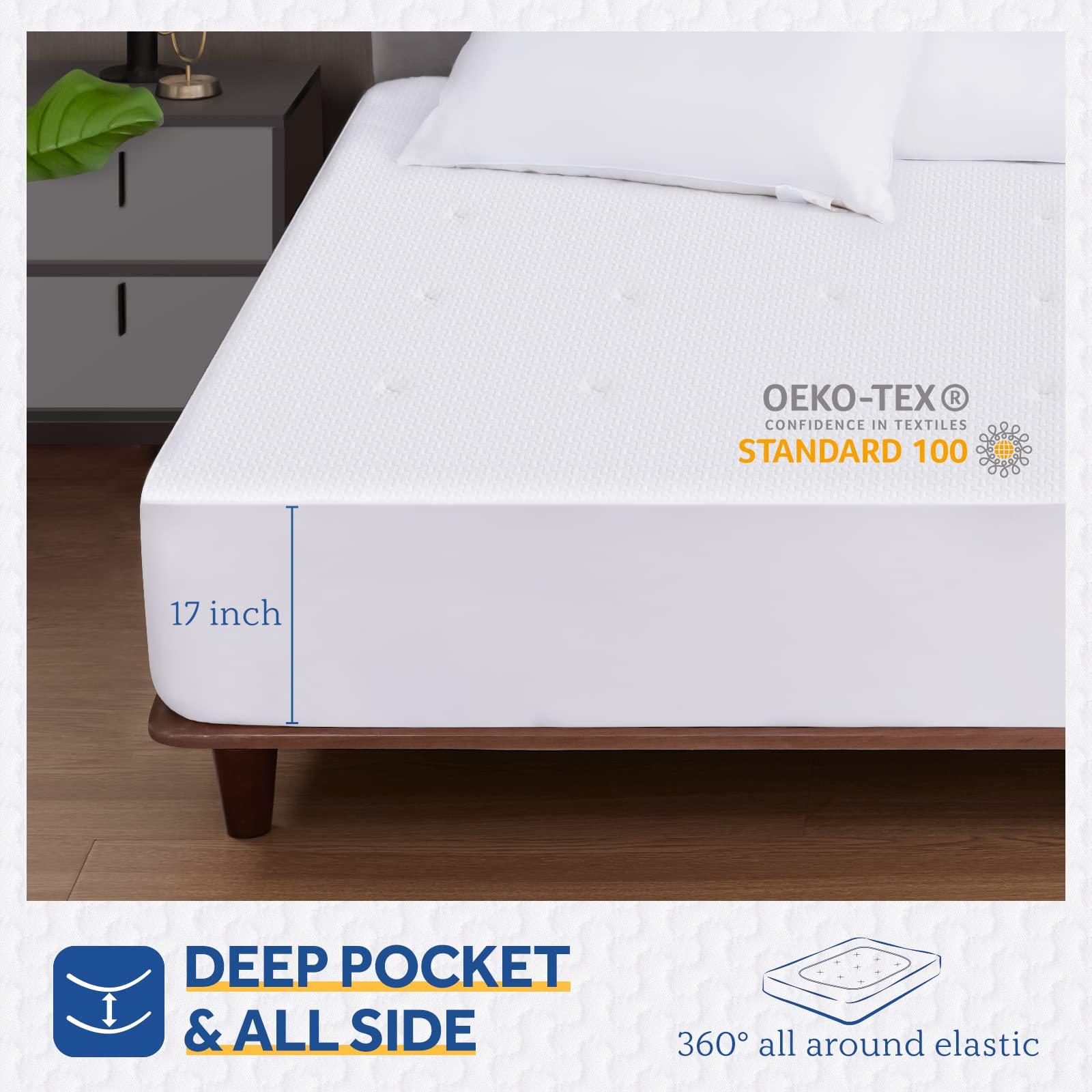 SEALY Sealy Heated Mattress Pad Queen Size, Zone Heating Electric Bed Warmer with Deep Pocket, 10 Heat Setting Dual Controller & 1-12 Hours Auto Shut Off, Knitted Breathable Heated Mattress Cover, White