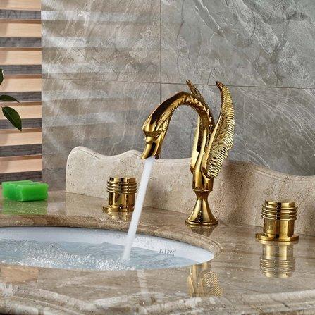 GOWE GOWE Luxury Golden Brass Bathroom Basin Faucet Widespread Vanity Sink Mixer Tap