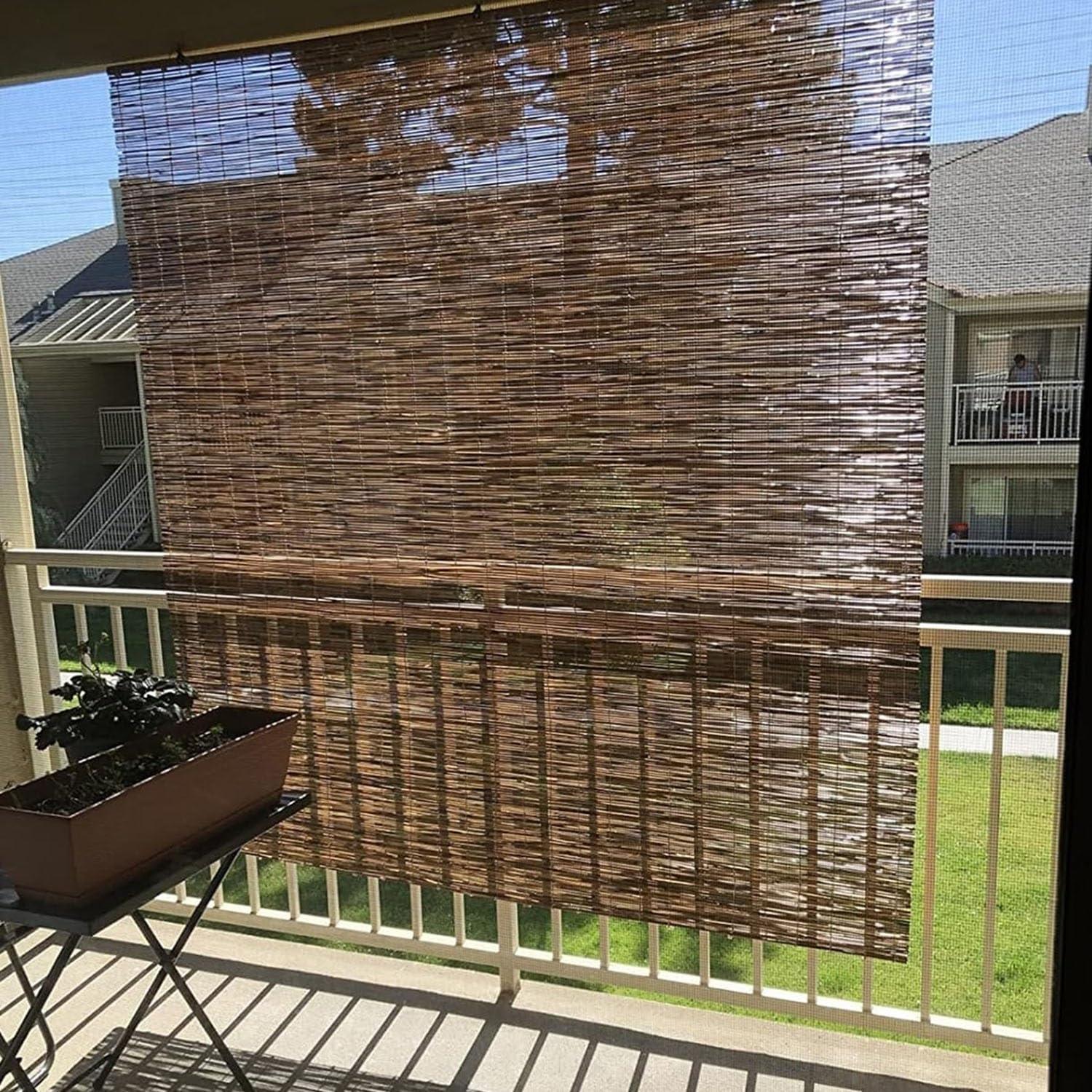 HomeLoft Basics Outdoor Roll-up Bamboo Shades for Porch Patio Privacy Screen, Bamboo Blackout Roller Blinds for Window 30" 36" 40" 45" 48" 50" 55" 60" 72" 76" Wide Woven UV Protection Bamboo Blinds, Cordless (Size :