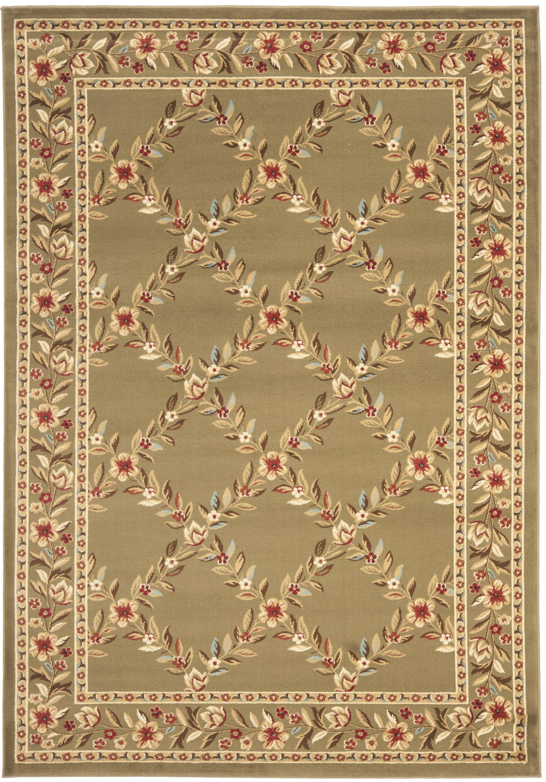 Safavieh SAFAVIEH Lyndhurst Collection Area Rug - 5'3" x 7'6", Green & Green, Traditional Floral Trellis Design, Non-Shedding & Easy Care, Ideal for High Traffic Areas in Living Room, Bedroom (LNH557-5252)