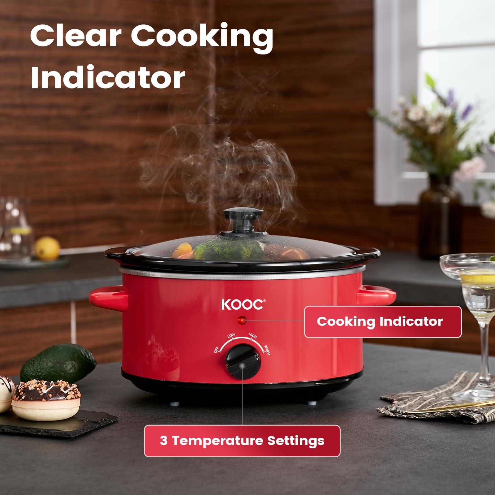 KOOC KOOC 4-Quart Slow Cooker, Free Liners Included for Easy Clean-up, 3 Temperature Settings, RED + KOOC Rubber Feet for Slow Cookers 5QT 7QT and 8.5 QT Pot Insert Accessories (8 Packs)