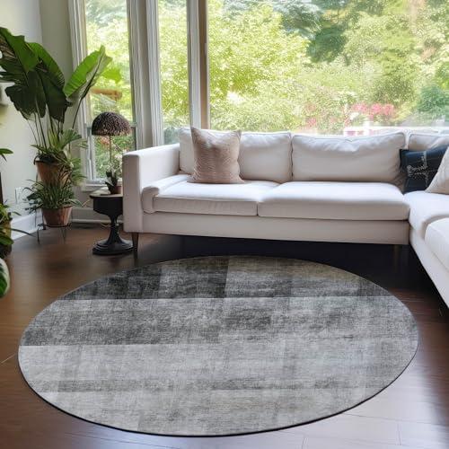 Addison Rugs Addison Rugs Chantille ACN568 Gray 8' x 8 Indoor Outdoor Round Area Rug, Stain Resistant, Machine Washable, Non Shedding, Bedroom, Living Room, Dining Room, Kitchen Rug