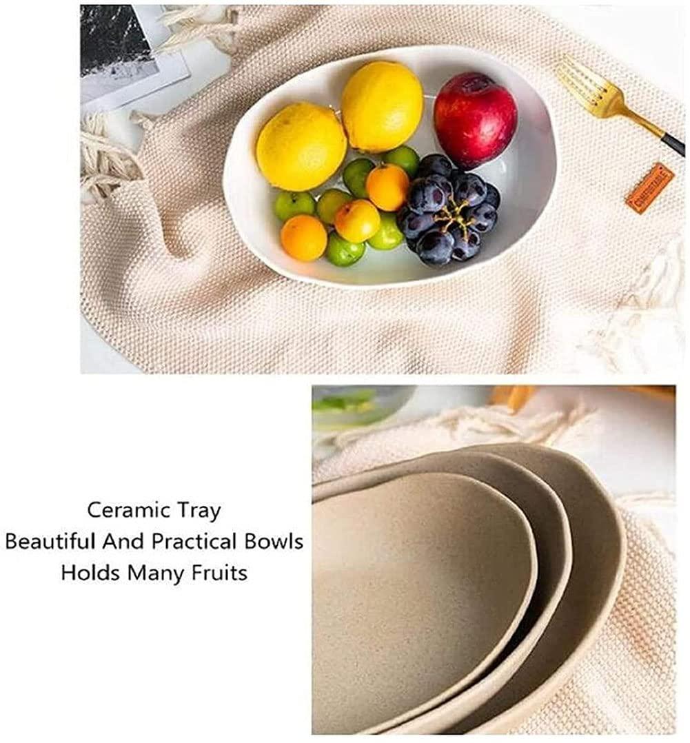 Honent Honent Fruit Basket Fruit Basket, Creative Countertop Ceramic Fruit Cake Stand, 3-Tier Fruit Bowl, Table Decoration Serving Tray, for Fruit, Bread, Snacks, White,Brown