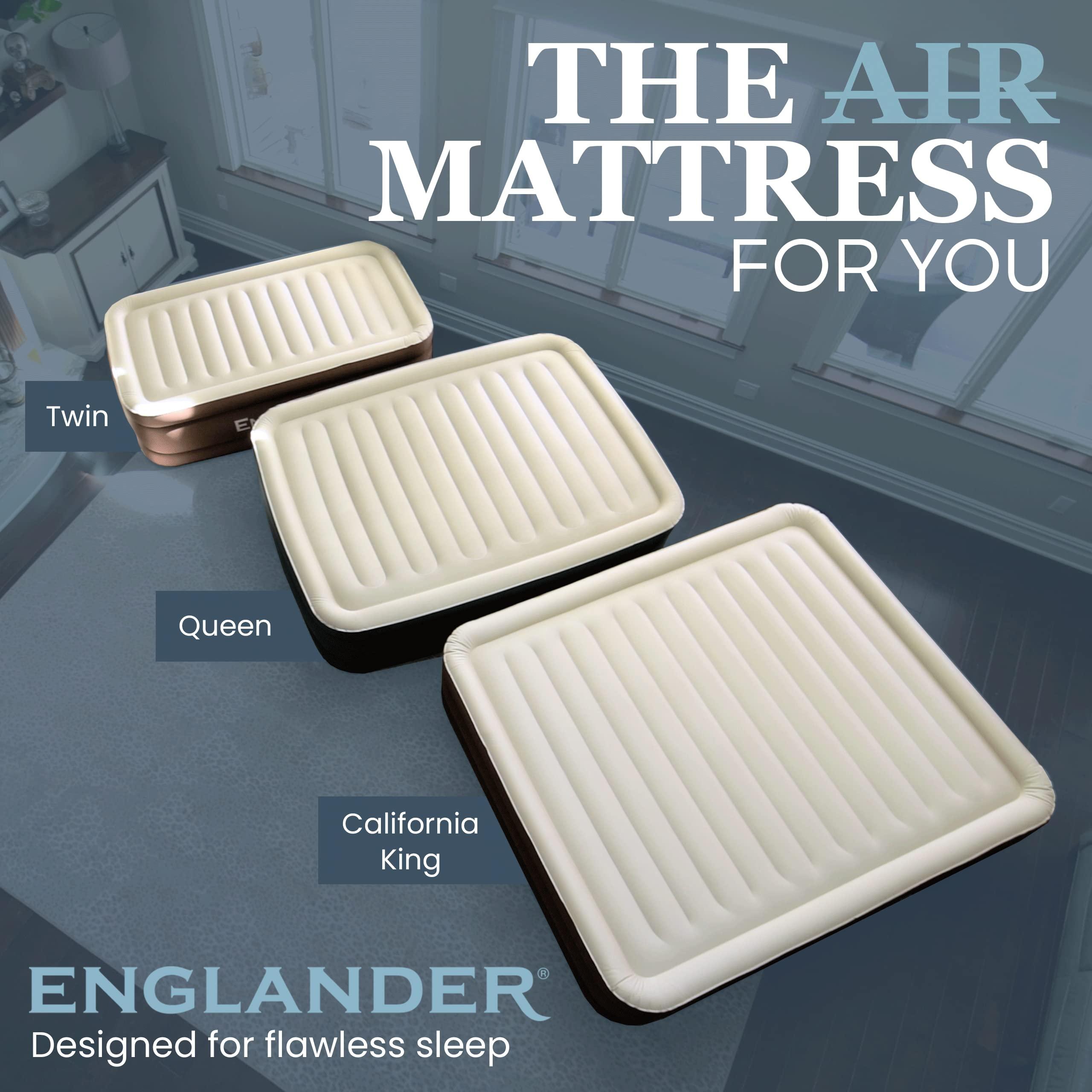 Englander Englander Queen Air Mattress with Built in Pump Raised - Double High, 600 LB Weight Capacity - Luxury Size Camping Mattress - Blow Up Floor Bed for Home - Microfiber, Waterproof Airbed with Patch Kit