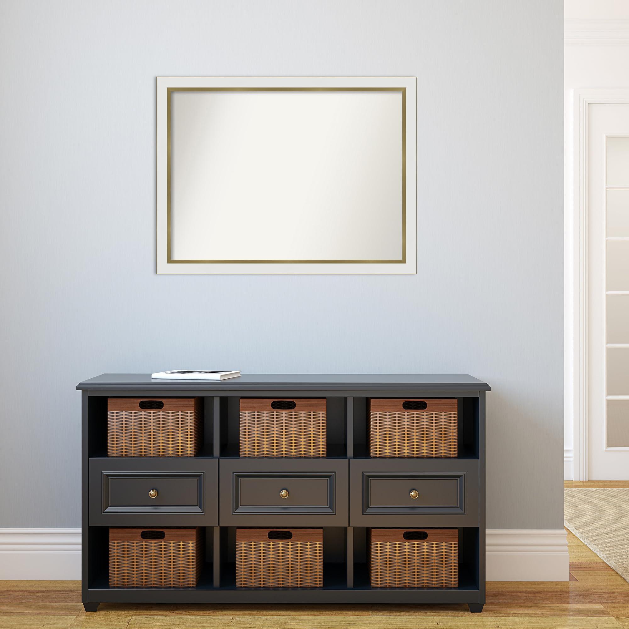 Amanti Art Amanti Art White Bathroom Mirror for Over Sink, 25x33 Custom Made Eva White Gold Narrow Rectangle Vanity Mirror, Large Modern Wood Frame, Hangs Horizonally and Vertically, Wall Decor from WI, USA