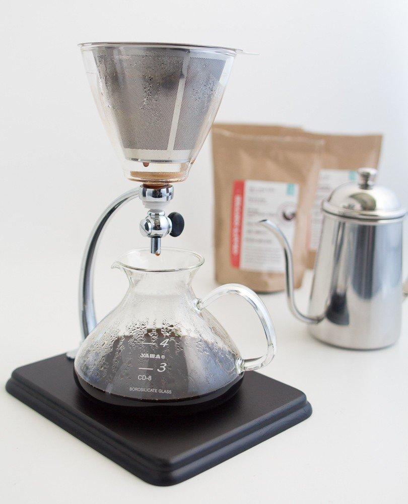 Yama Glass Yama Glass Silverton 16oz Coffee & Tea Brewer - Heat-Resistant Borosilicate Glass with Black Wood Base and Stainless Steel Filter