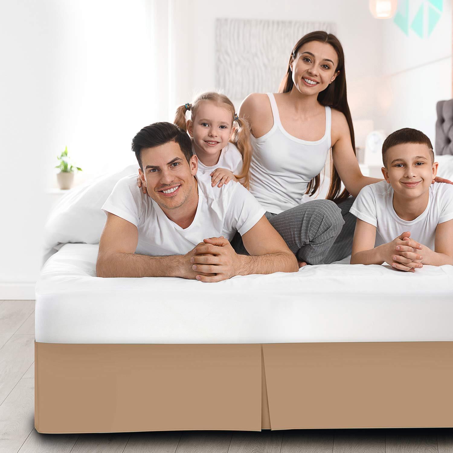 Glamour Bedding Super Soft Tailored Box Pleated Light Brown Bed Skirt 16'' Drop 78 x 80Inches Egyptian Cotton 800 TC Hotel Quality Split Corner King Bed Skirt Wrinkle & Fade Resistant Bed Cover Skirt