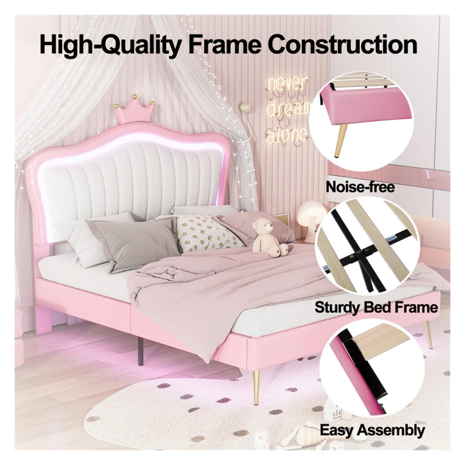FeLeA FeLeA with LED Light upholstered Frame Princess beds, Double beds, Bedroom Single beds, Adult beds and Teen beds,Twin Bed Frame