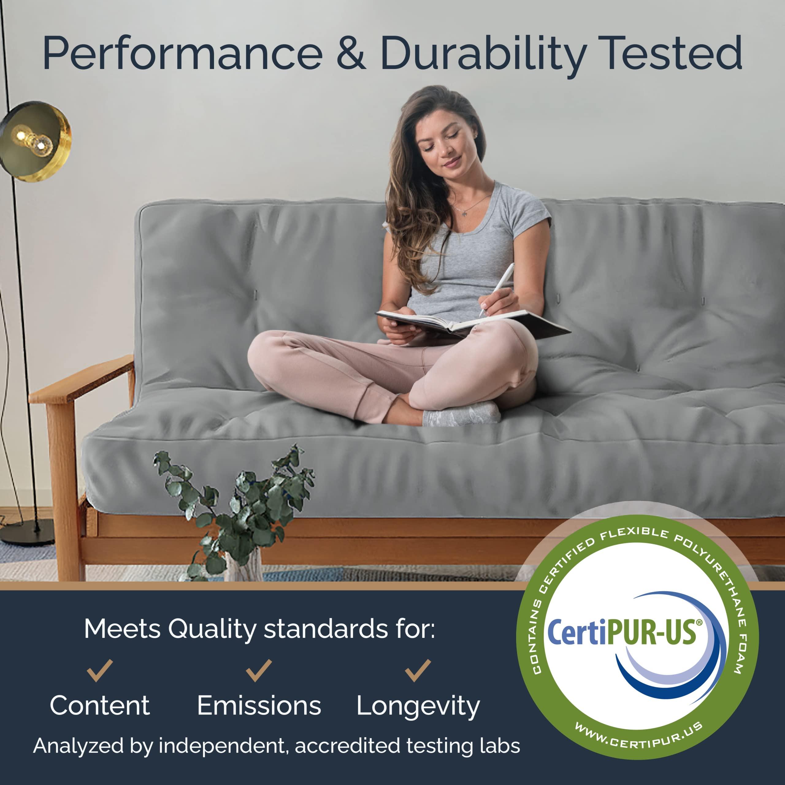 Loosh Loosh Home | 10" Queen Size Futon Sofa Bed Memory Foam Mattress - USA Made, Beige, No Frame