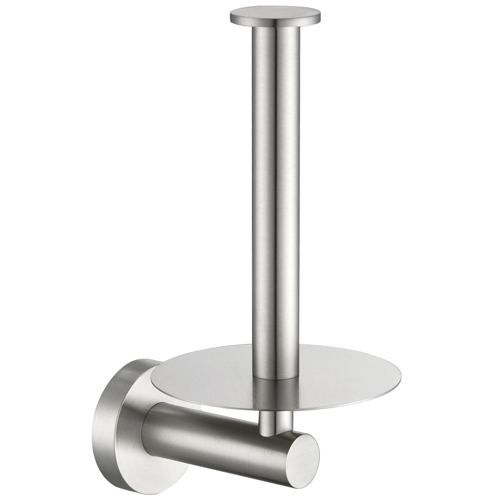 Aomasi Vertical Toilet Paper Holder, Aomasi SUS304 Stainless Steel Toilet Tissue Roll Hanger with Round Plate, Bathroom TP Roll Organizer, Wall Mounted, Brushed Nickel