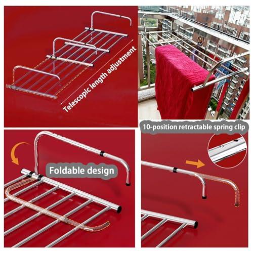 HJXGQJM Radiator Clothes Airer Rack, Stainless Steel Extendable Foldable Airer, Indoor Radiator Outdoor Balcony Drying Rack RailHanging Drying Rack AirerDryer For Hanging Clothing, Towel, Shoes ( Size : Tel