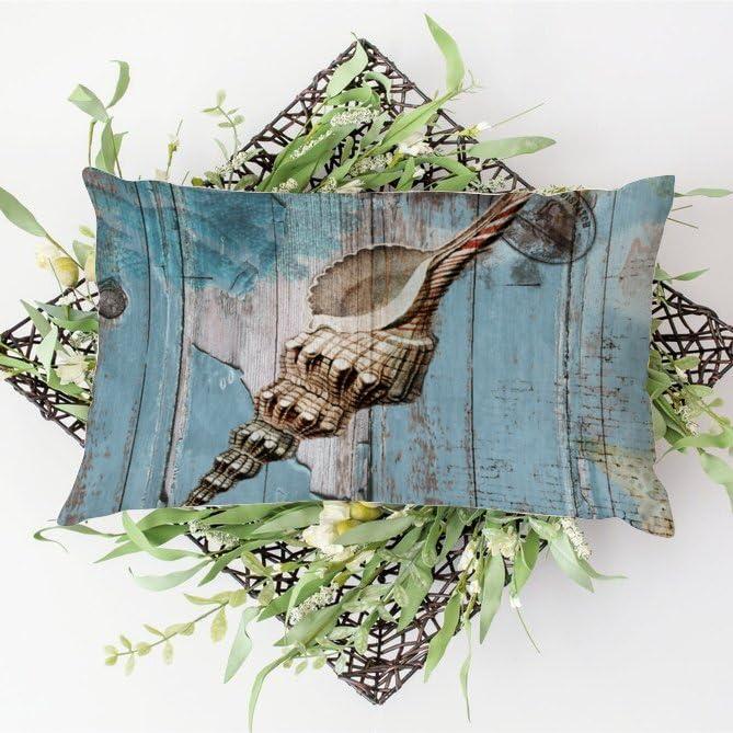 luckluccy luckluccy Conch Beach Pillow Cover Blue Wood Grain Lumbar Pillowcases Beach Themed 12x16in Decorative Pillow Home Cotton Linen Mediterranean Style Pillow Cover for Sofa Couch Bedroom Living Room