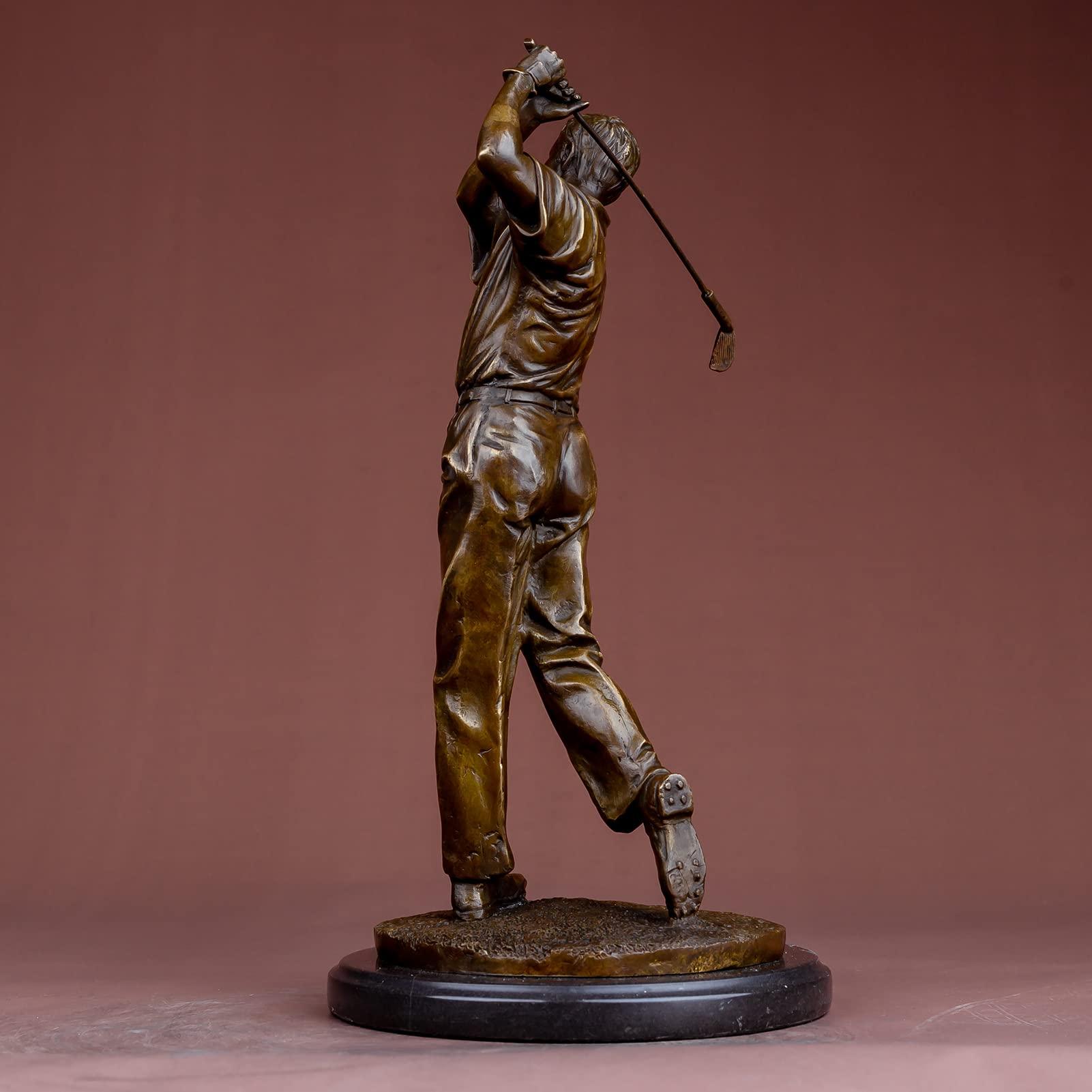 YouFine Bronze Sculpture Statue Golfer Figurines 100% Bronze Statue Handemade Art Collectible