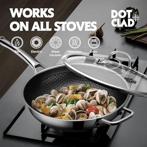 DOTCLAD DOTCLAD Wok pan,Hybrid 12 inch Wok with Lid, PFOA Cookware,non stick Stainless Steel Woks & Stir-fry pans Nonstick, Dishwasher and Oven Safe, Works on Induction