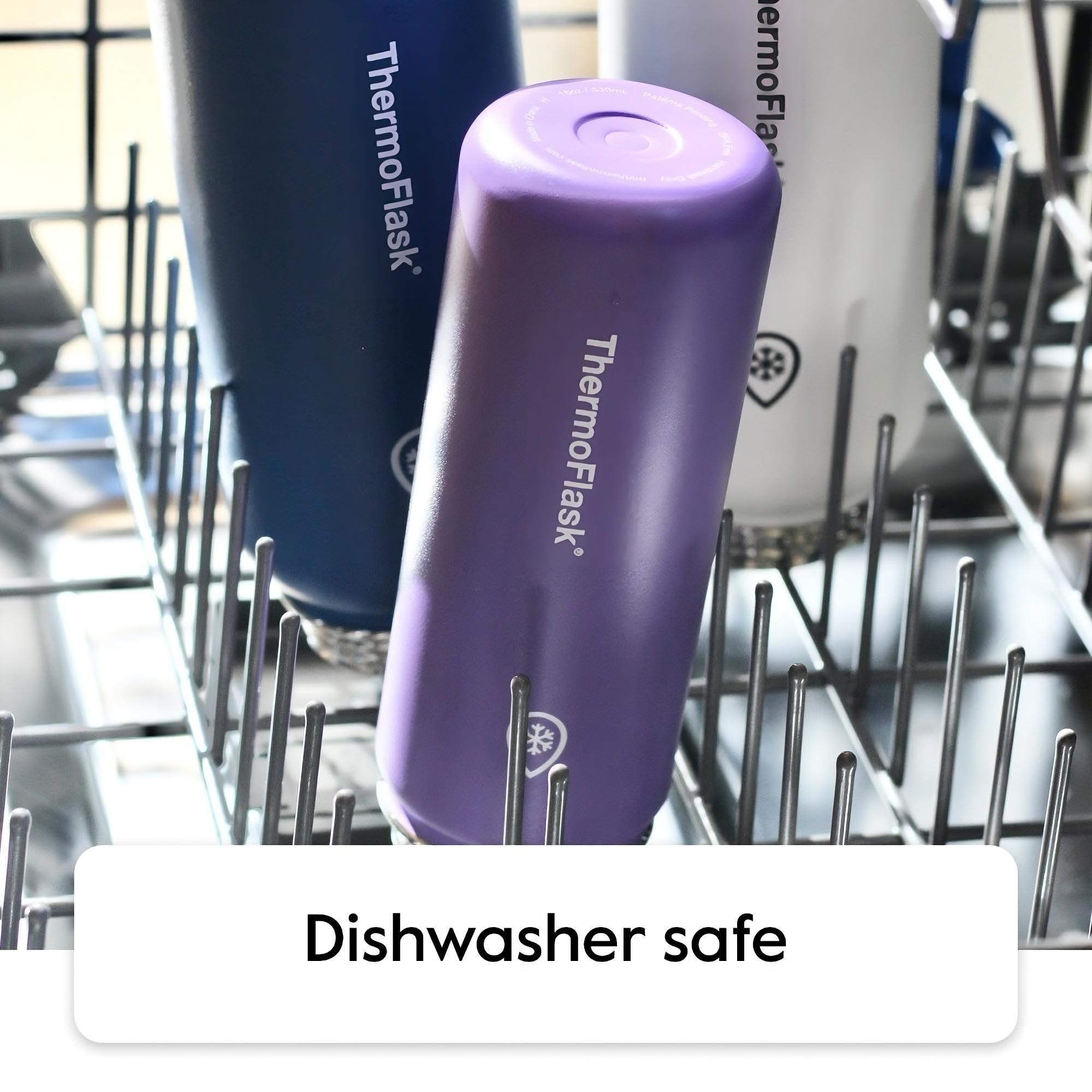 Thermoflask ThermoFlask Bottle with Chug Lid & Straw Lid - Insulated Stainless Steel Water Bottle with Leak-Proof Lids - Dishwasher-Safe Reusable Bottle & Lids - Durable Bottle, 2 Straws & 2 Lids - 64 oz, Black