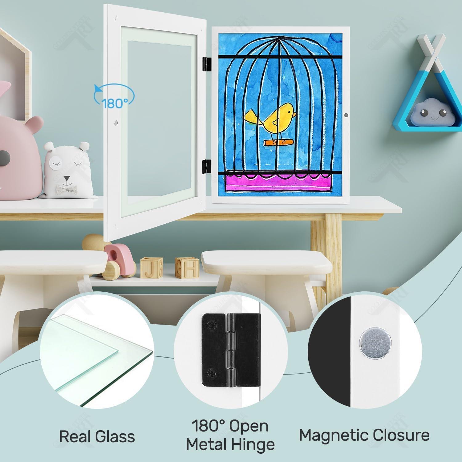 Golden State Art Golden State Art, Kids Art Frames Front Opening Holds 50 Pack, Kids Artwork Frames Changeable 9X12, White Storage Frame Display for Kid Artworks, Children Art Projects/Drawing, 3D Picture, 4 Pack