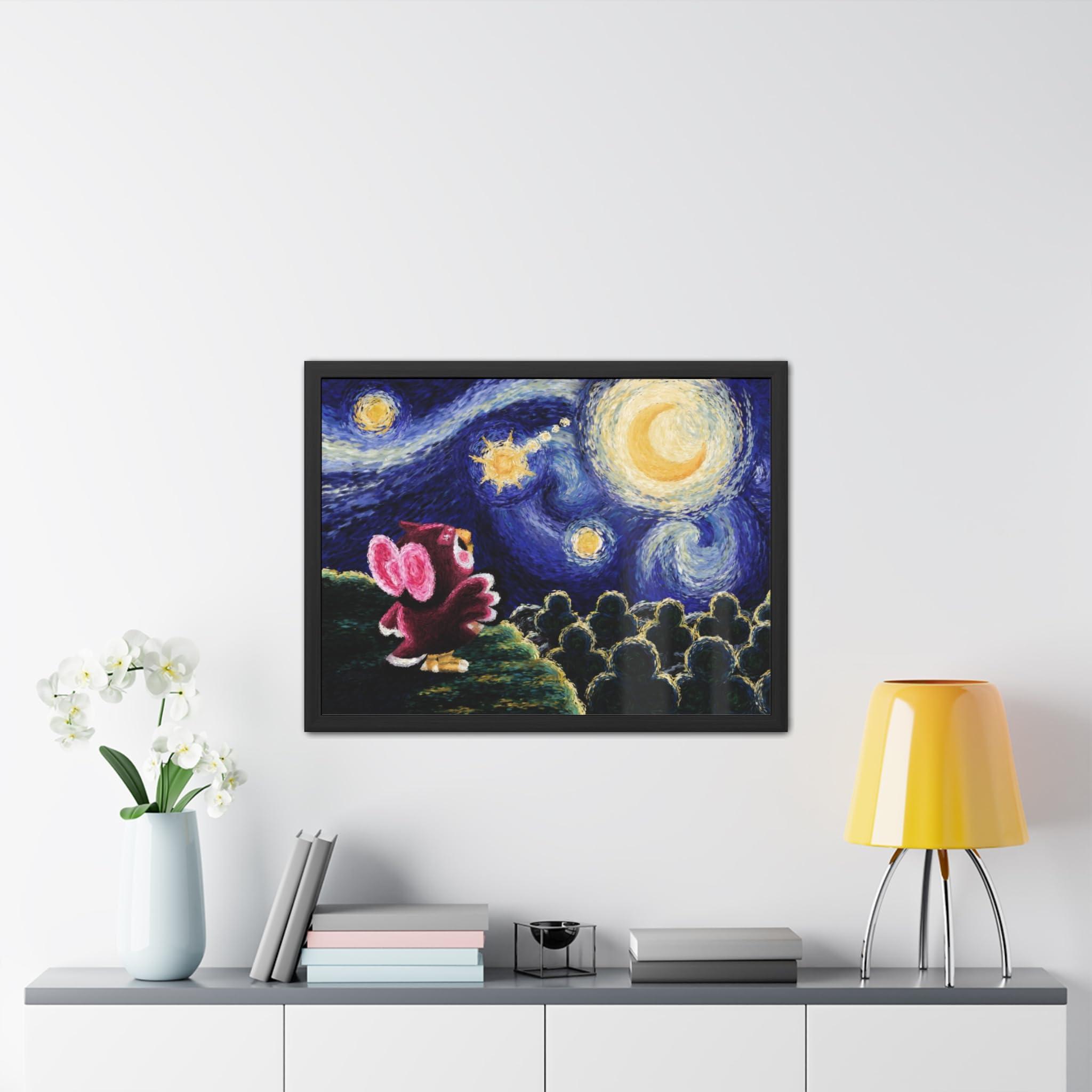 Luminaria Celeste\'s Starry Night Fan Art Print, Inspired by Animal Crossing, Wall Home Decor, Van Gogh Oil Painting, Geek Nerd Gaming, Cute Owl UwU Kawaii (17x22)