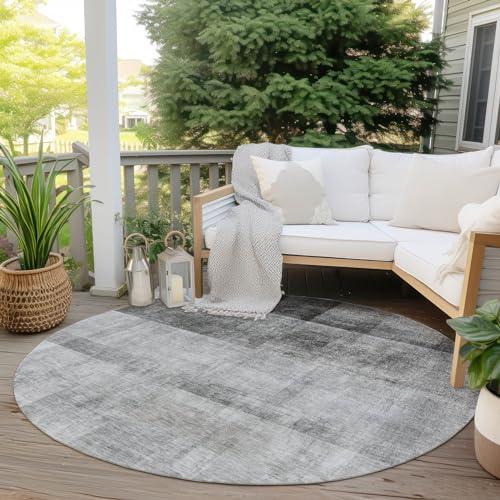 Addison Rugs Addison Rugs Chantille ACN568 Gray 8' x 8 Indoor Outdoor Round Area Rug, Stain Resistant, Machine Washable, Non Shedding, Bedroom, Living Room, Dining Room, Kitchen Rug