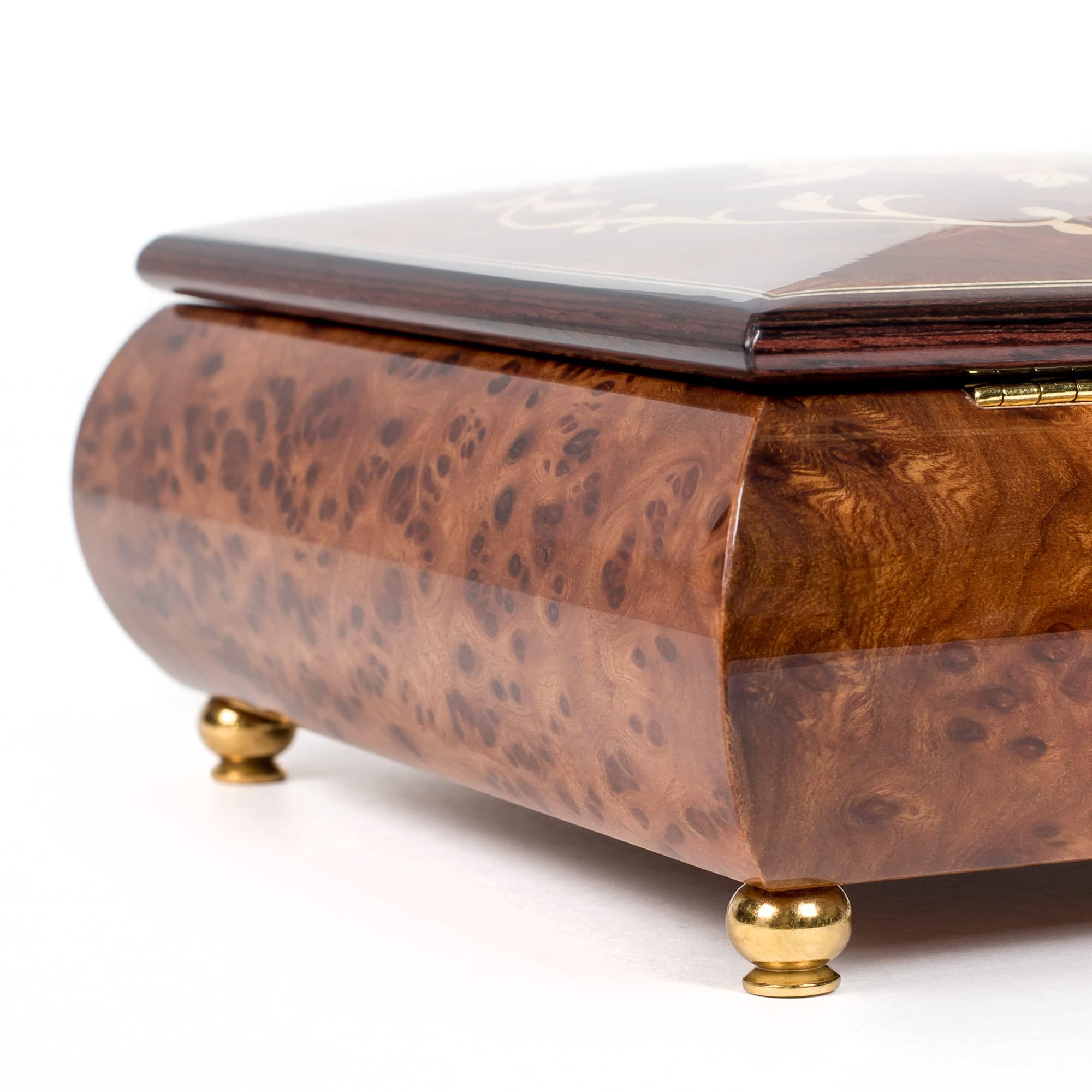 Splendid Music Box Co. Splendid Square Italian Inlaid Floral music box/jewelry box with lace design in high gloss finish with customizable tune options