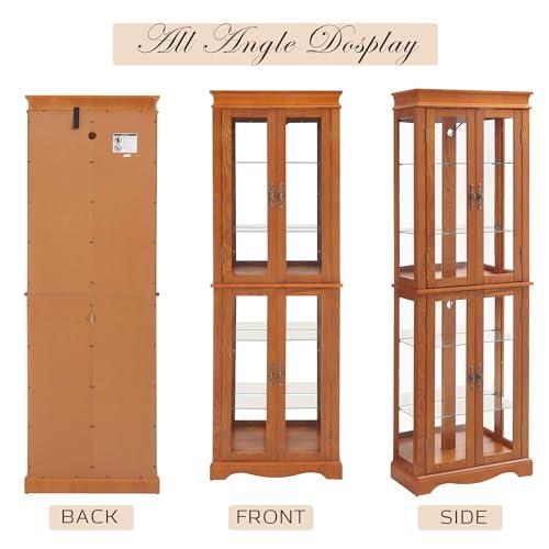 CKEASEAN CKEASEAN Curio Cabinet 71" Lighted Glass Display Cabinet, Wooden China Cabinet with 6 Adjustable Shelves, Tempered Glass Doors, Light Bulb Included, Rack for Living Room (Dark Oak)