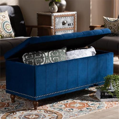 Baxton Studio Baxton Studio Kaylee Modern and Contemporary Navy Blue Velvet Fabric Upholstered Button-Tufted Storage Ottoman Bench