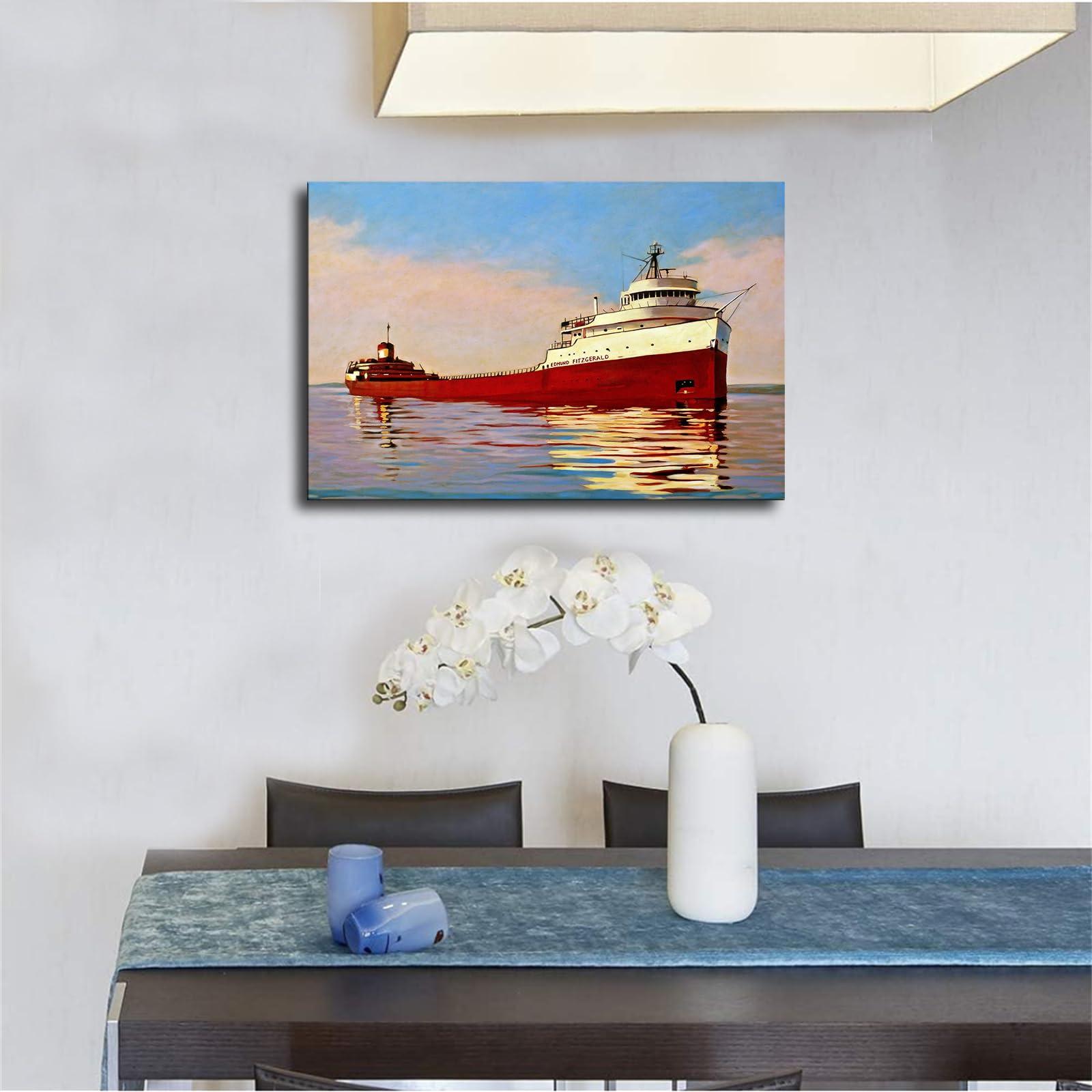 Generic SS Edmund Fitzgerald Poster Room Aesthetic Decoration Painting Canvas Wall and Art Painting Print Modern Home Office Decoration Artwork (1218inch-Framed)