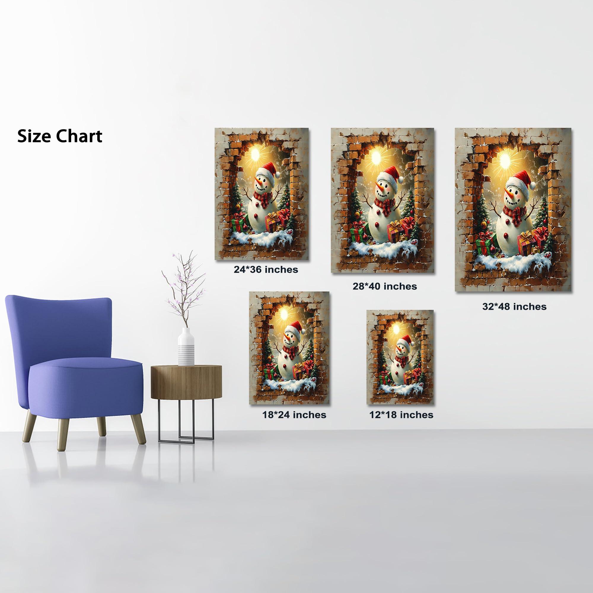 KVTM Christmas Wall art, Snowman and Christmas Gifts Pictures Prints Wall Art Decor, Winter Landscape Paintings Winter Snowy Scene, Christmas Wall Decor Winter landscape Animals Canvas Home Artwork 32\"x48\"