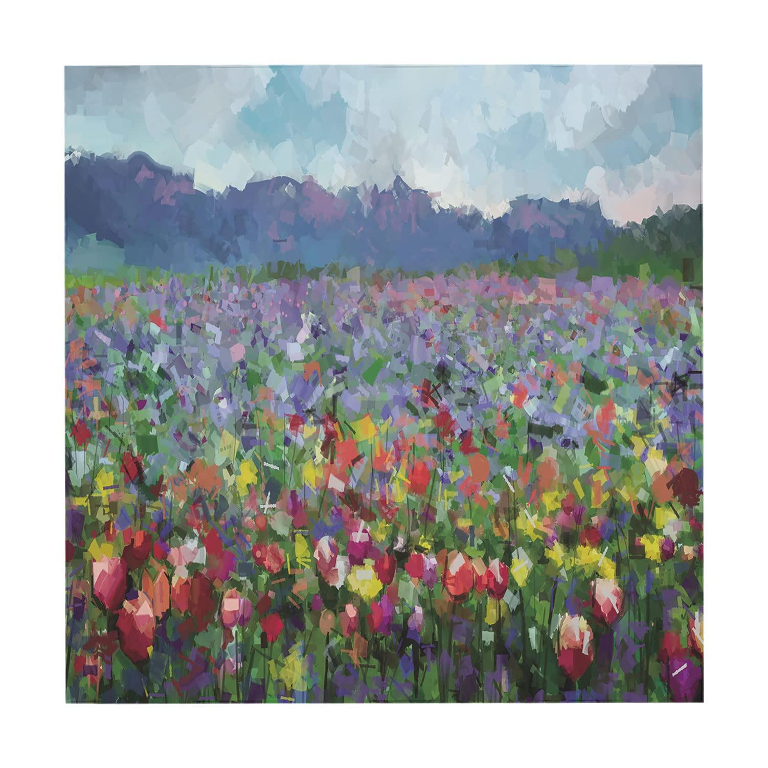 SongYi Spring Square Tablecloth 70x70 Inch, Washable Fabric Table Cloth for Kitchen Dining Camping, Abstract Watercolor Flower Oil Proof Tablecloths, Colorful