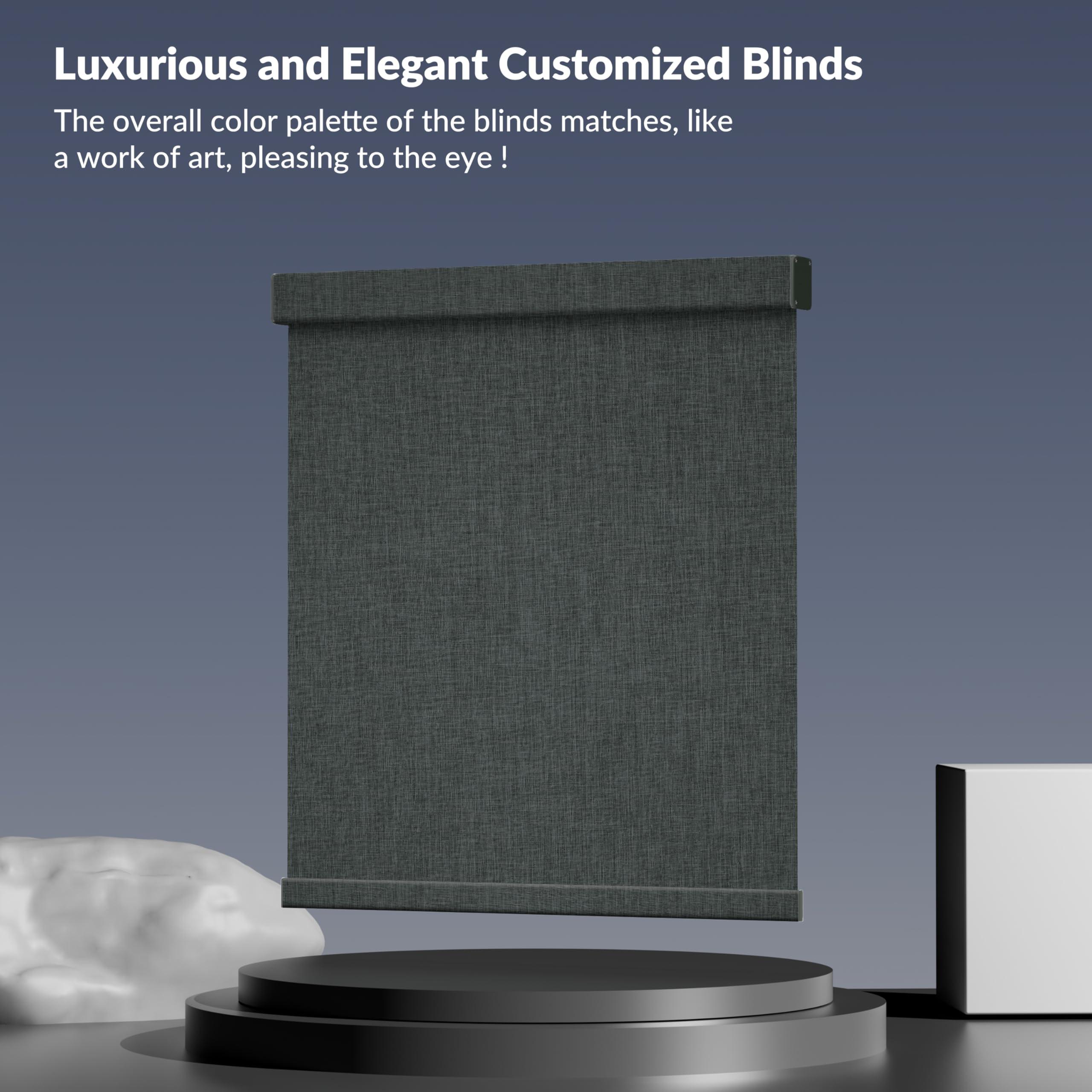 Boolegon Boolegon Blackout Roller Shades for Windows, Cordless Roller Blinds with Linen Fabric-Matched, Custom Roller Blinds for Home Office, Black Grey, 38" W x 64" H