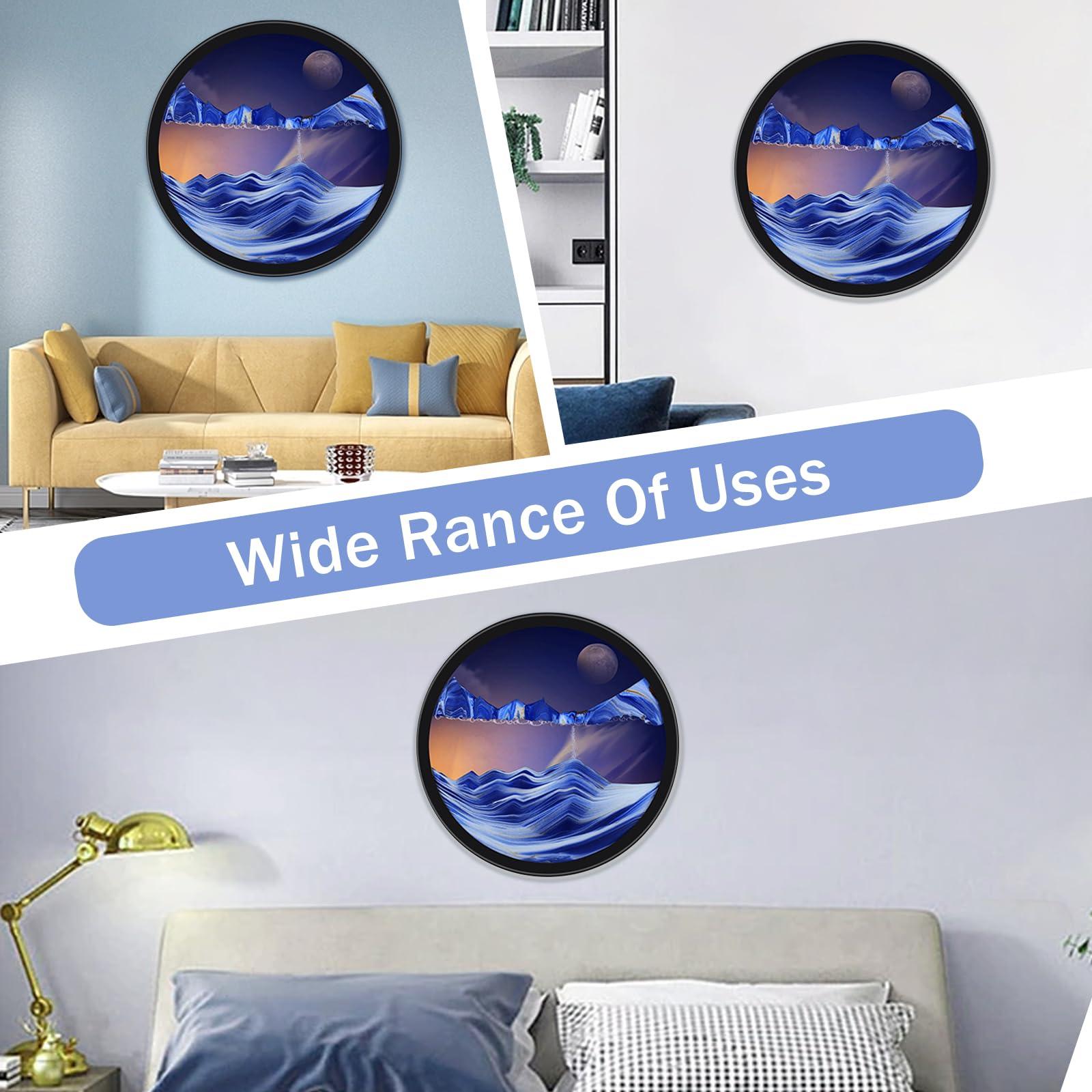 BBYYT Sand Art Liquid Motion, Moving Sand Art, Wall Mounted Rotate Sculpture, Wall Art Deep Sea Sandscape Room Decoration, Glass Crafts Solid Wood Frame, Relaxing Mood Home Office Work Decor(Blue, 17.3'')