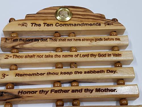 Bethlehem Gifts TM Olive Wood Hanging English Engraving of the Ten Commandments by LION OF JUDAH MARKET