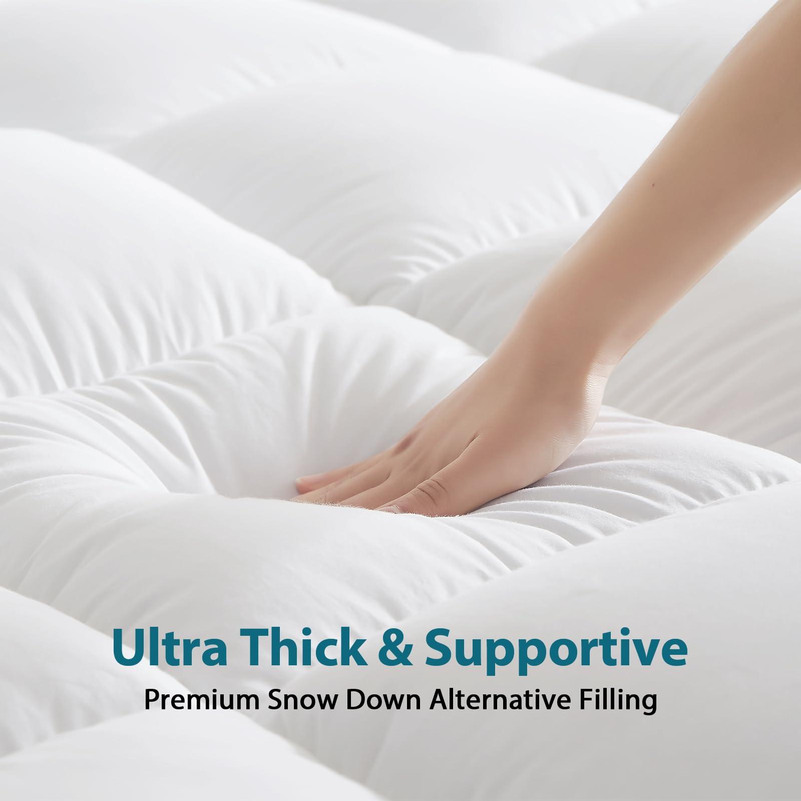CYMULA CYMULA King Size Mattress Topper - Extra Thick Cooling Mattress Pad Cover for Back Pain - Soft Mattress Protector Firm Bed Topper Pillow Top with 8-21 Inch Deep Pocket 3D Snow Down Alternative Fill