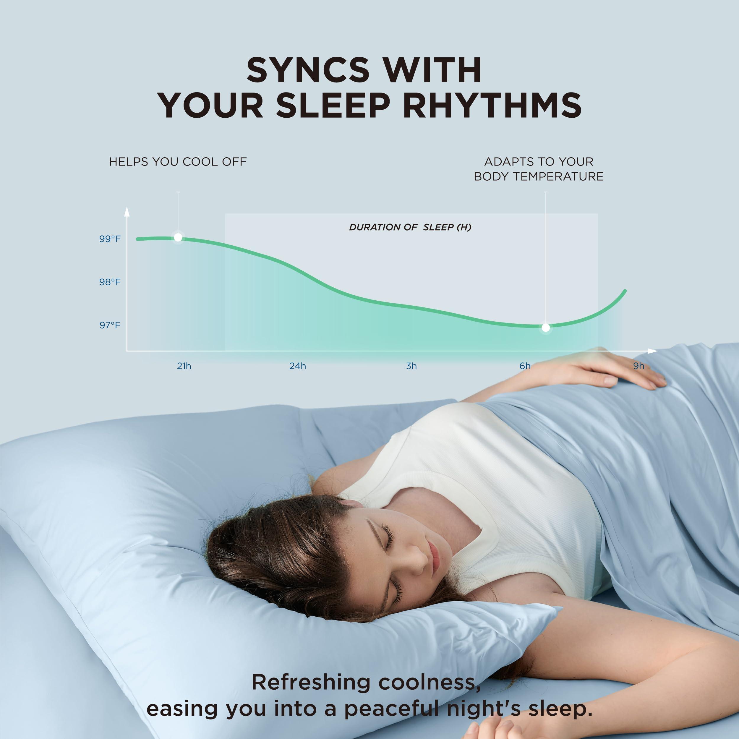 Bedsure Bedsure Cooling Pillow Cases Queen Size Set of 2, Cool Pillowcases for Hot Sleepers and Night Sweats, Silky Soft & Breathable Cold Pillow Covers with Hidden Zipper, Blue, 20x30 Inches