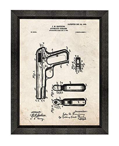 Frame a Patent Colt Model 1903 Pocket Hammerless Automatic Pistol Patent Art Old Look Print in a Beveled Black Wood Frame (16\" x 20\") M10084
