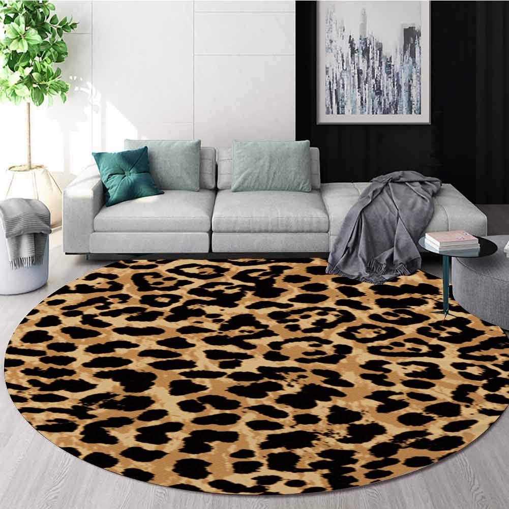 SOJAWA SOJAWA Animal Pattern Printing Round Area Rug,4ft, Fashion Leopard Print Living Room Rug, Non-Shedding Kids Rug, Soft Comfortable Durable Non-Slip Rug for Bedside Sofa Bathroom