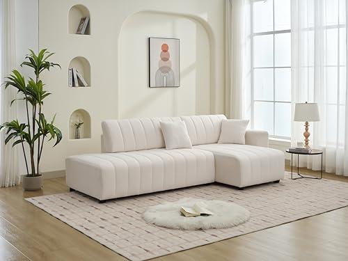 FANYE Oversized 2-Piece Right Facing Sectional Sofa Couch for Living Room, 104-Inch L-Shaped Wool Upholstered Channel Tufted Convertible Sofa&Couch with Left Chaise Daybed and Pillows