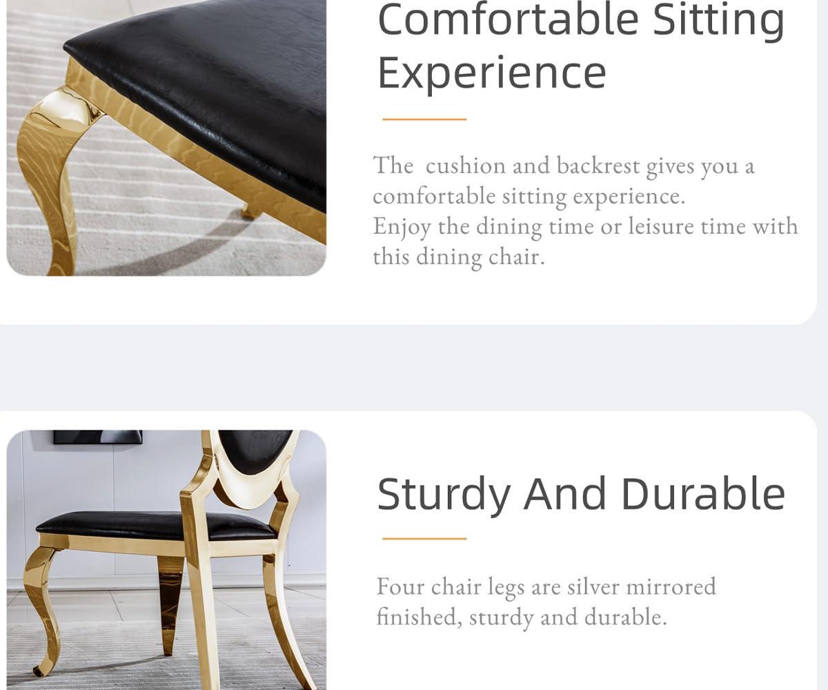 YiaFurio YiaFurio Set of 2 Dining Chairs Oval Back Upholstered Accent Chairs with Shiny Stainless Steel Legs PU Leather Cushion Seat Armless Kitchen Table Chairs for Living Room Meeting Room Dining Room