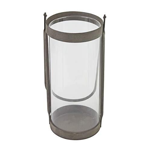 Stonebriar Stonebriar Industrial Glass Cylinder Hurricane Candle Lantern with Rustic Zinc Metal Frame and Handle, Gray
