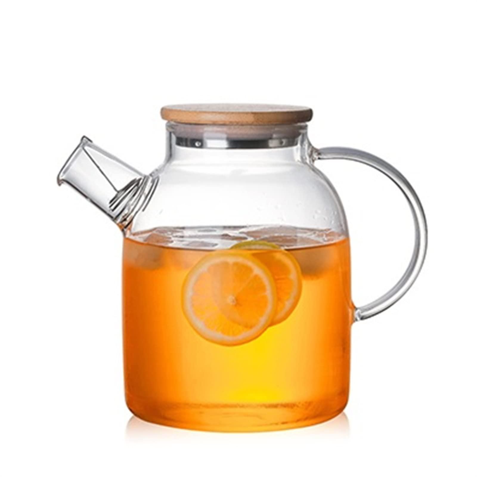 ZMQJEQANBG ZMQJEQANBG Kettle Teapot Transparent Glass Teapot Heat Resistant Flower Kettle Water Jug with Bamboo/Stainless Steel Cover Clear Juice Container Teapots