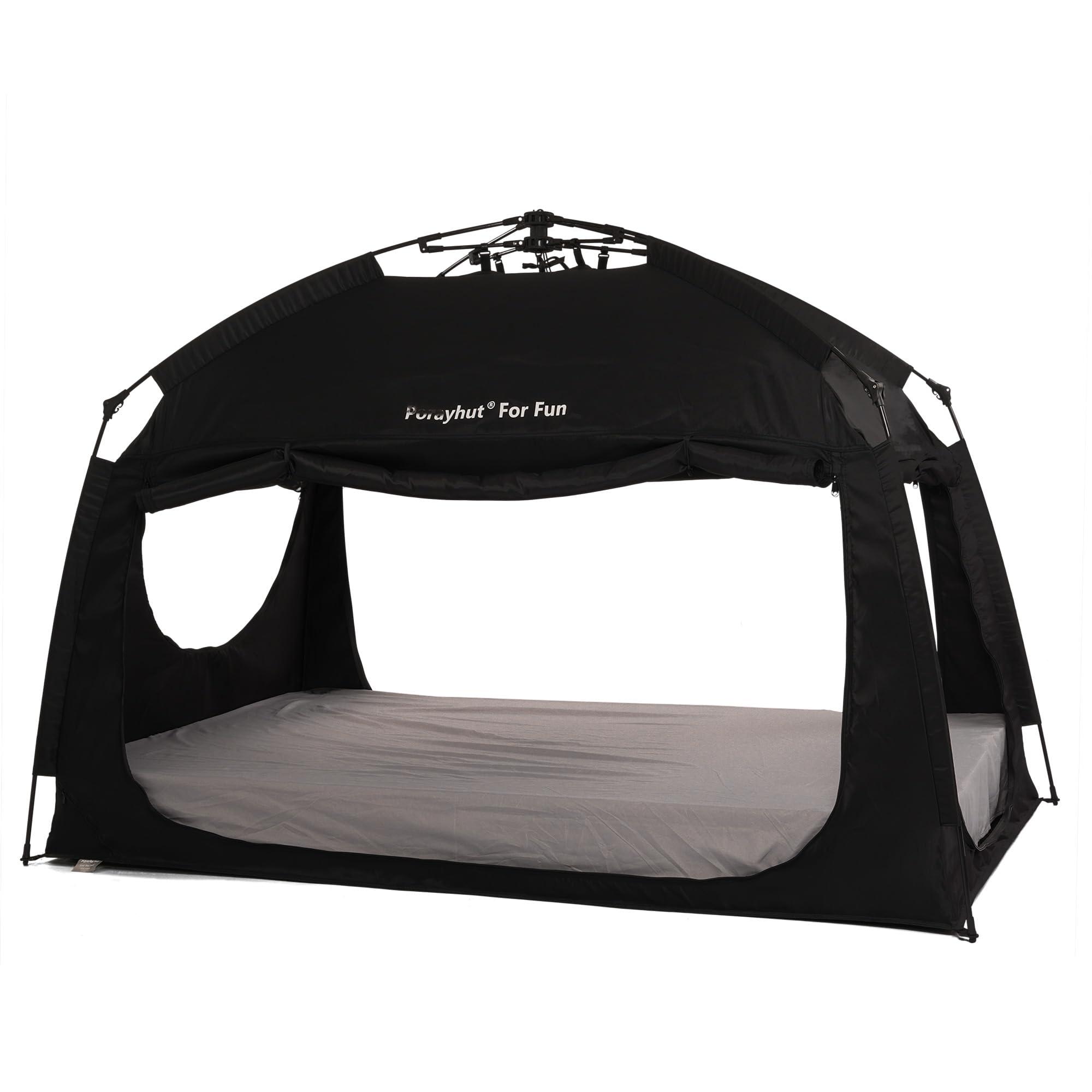 porayhut Indoor Instant Privacy Bed Tent for Sleeping,Quick Set-up Bed Canopies,Portable Bed Drapes with Large Space and 3 Doors (Black, Twin)
