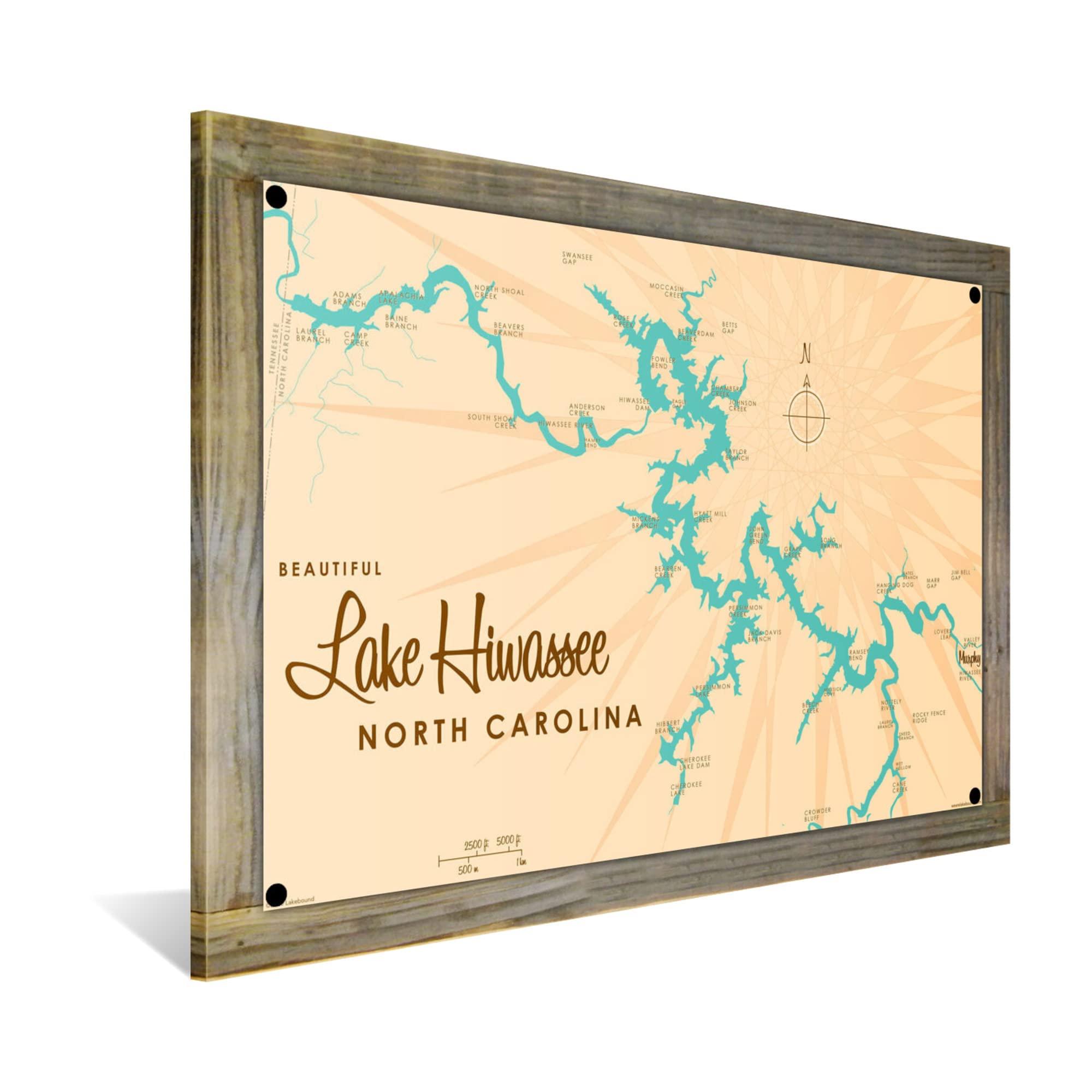 Northwest Art Mall Lake Hiwassee North Carolina Metal Print on Reclaimed Barn Wood from Illustration by Lakebound 11.5" x 17.5"