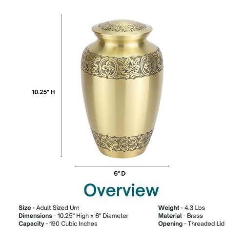 Silverlight Urns Elegant Gold Cremation Urn for Ashes, Brass, Gold Urn, Adult Sized Cremation Urn, 10 Inches High