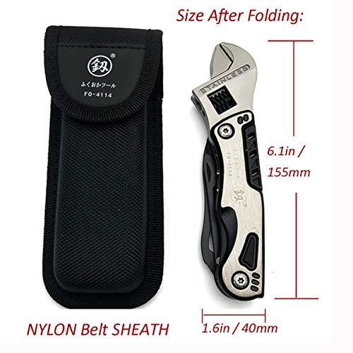 Multtools 15-in-1 Adjustable Crescent Wrench MultiTool includes Saw, Flat & Phillip Screwdriver Bits, Hex Wrenches, LED Light in the handle and Bonus High Density Nylon Pouch