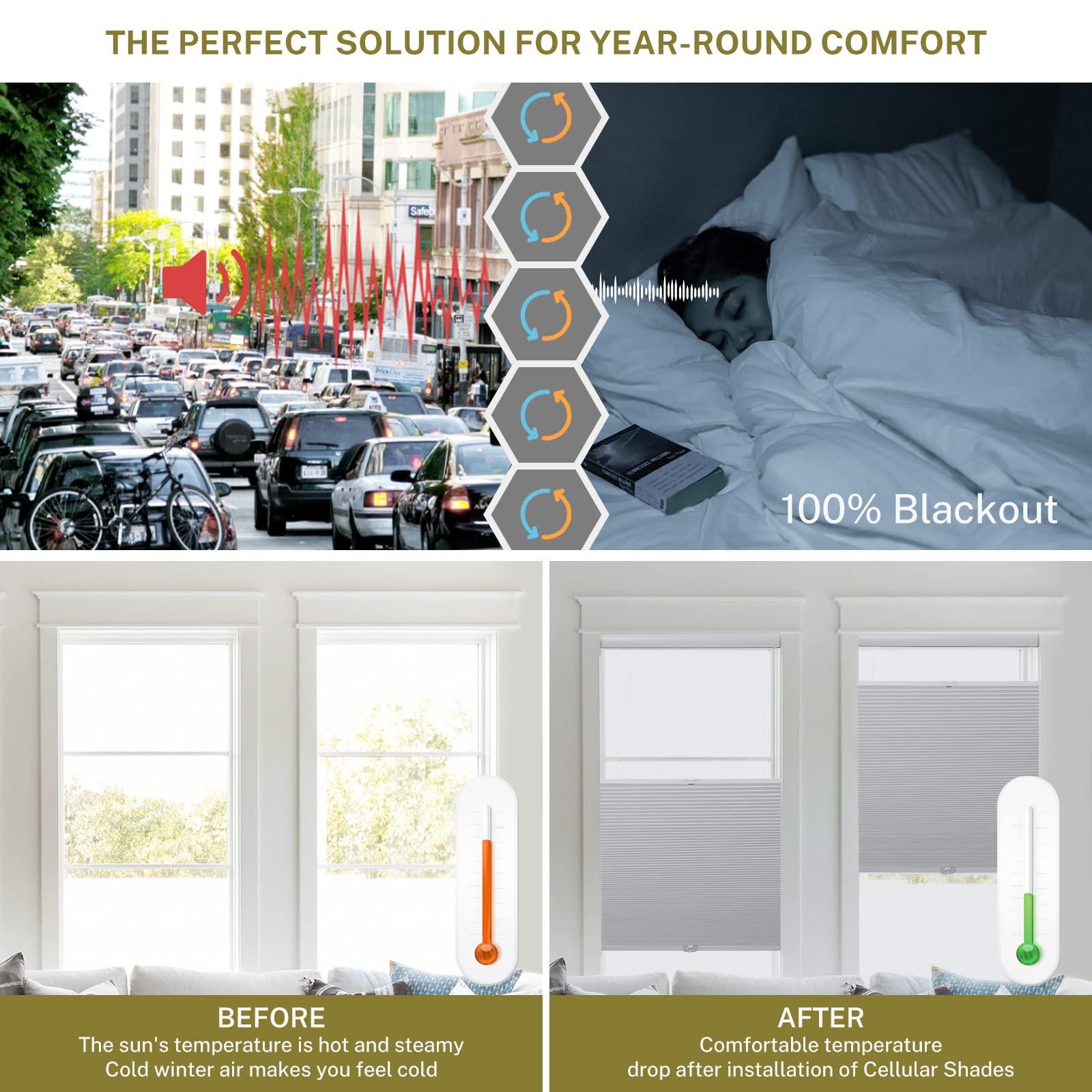 moonice Moonice Top Down Bottom Up Blackout Cellular Shades, Cordless up Down Blinds Bottom up Blinds for Windows Honeycomb Blinds Room Darkening Honeycomb Shades for WindowsEasy to Install