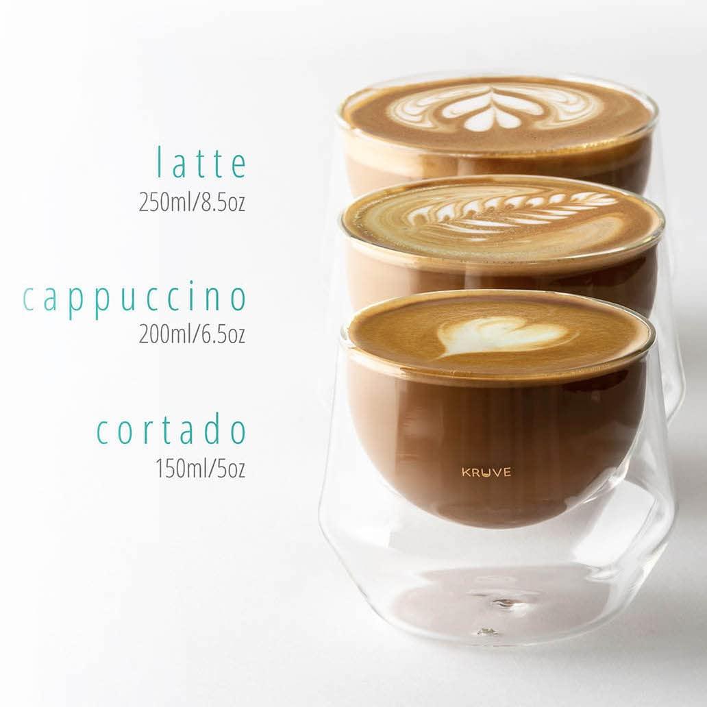 KRUVE KRUVE IMAGINE Coffee Cups - Handcrafted Double-Wall Glass Cups (Set of Two, 8.5oz/250ml) - Perfect for Latte Art and Espresso - Durable Borosilicate Glass - Ideal Gift for Coffee Mugs Lovers - Latte